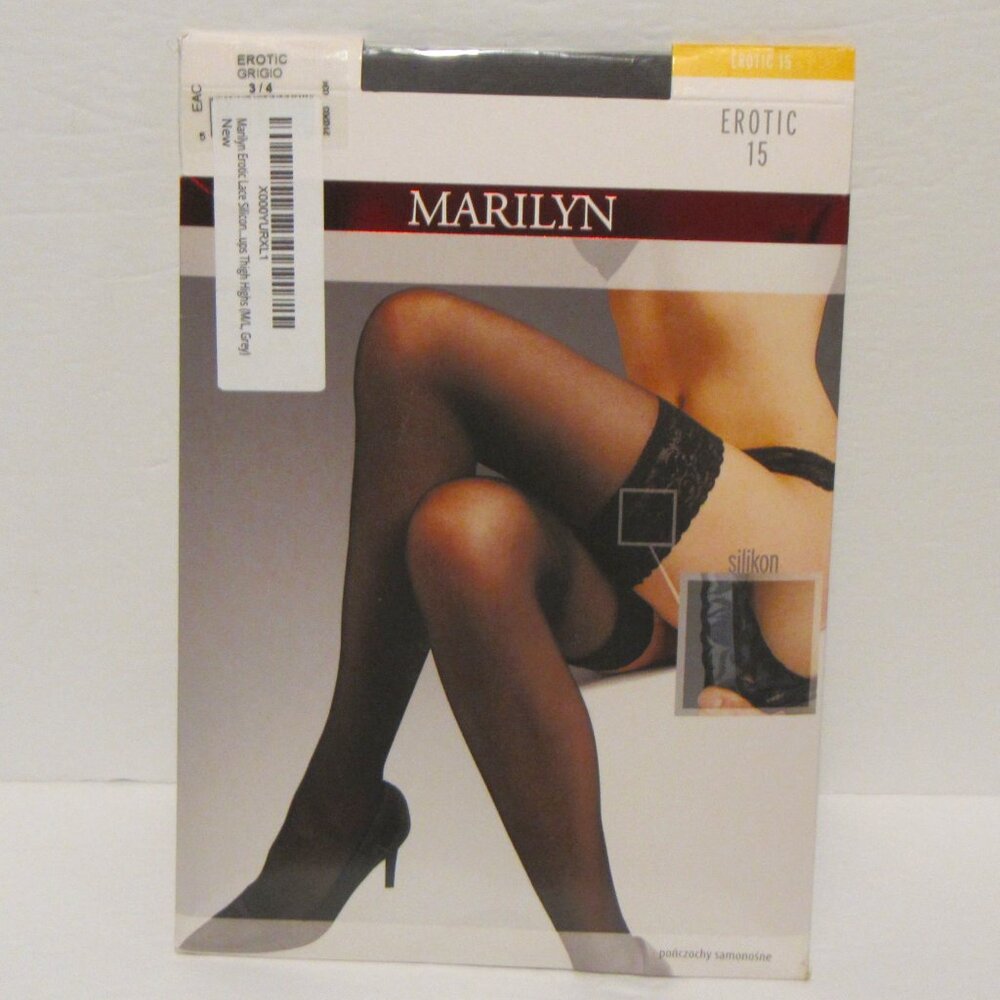 Marilyn Erotic 15, Lace Top Thigh High Stockings, Grey 3/4 M/L